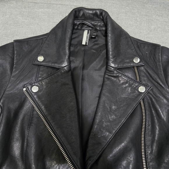 Topshop Real Leather Moto Biker Jacket Size 2 - Picture 5 of 16